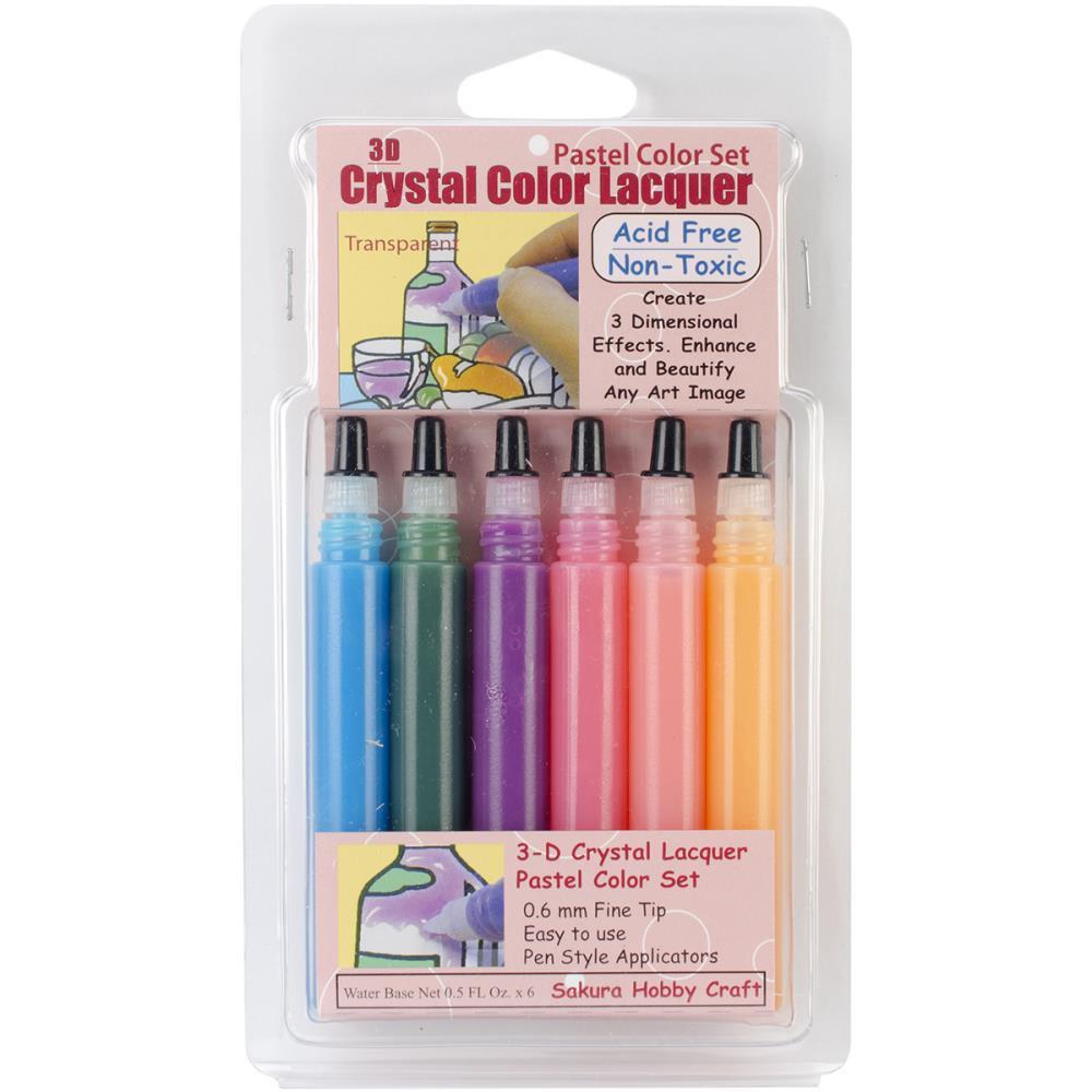 3D Crystal Lacquer Colour Pens 6 pack Pastel .5oz