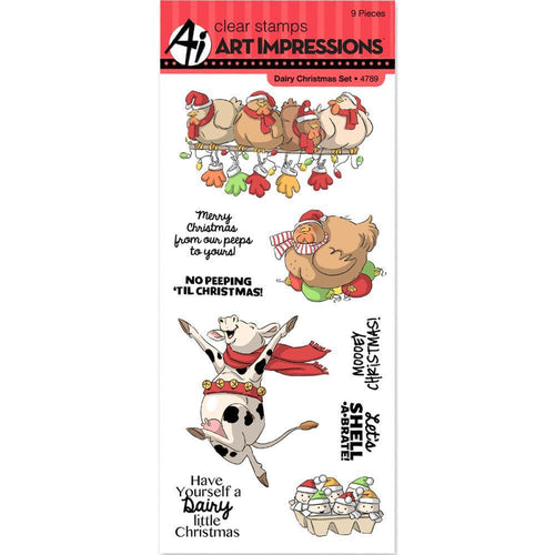 Art Impressions Christmas Cling Rubber Stamp Set 8 inch X4 inch Dairy Christmas