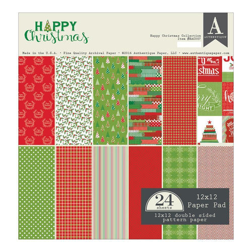 Authentique Double-Sided Cardstock Pad 12 inch X12 inch  24 pack  Happy Christmas, 12 Designs 2 Each