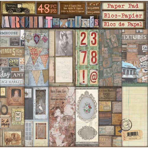 7 Gypsies Double-Sided Paper Pad 8X8 48 pack Architextures, 12 Designs 4 Each