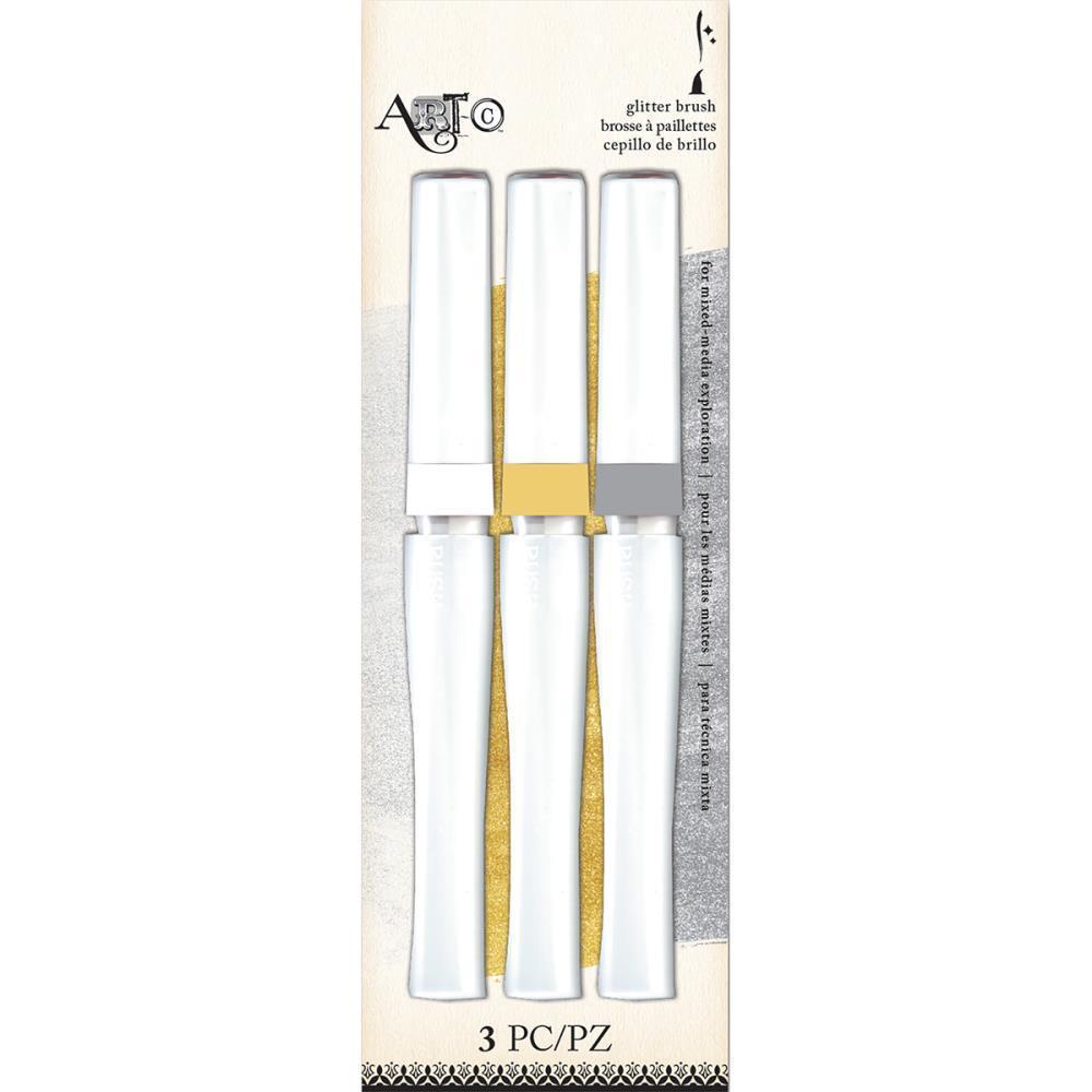 Art-C Pre-Filled Glitter Waterbrushes 3 pack Clear, Gold, & Silver