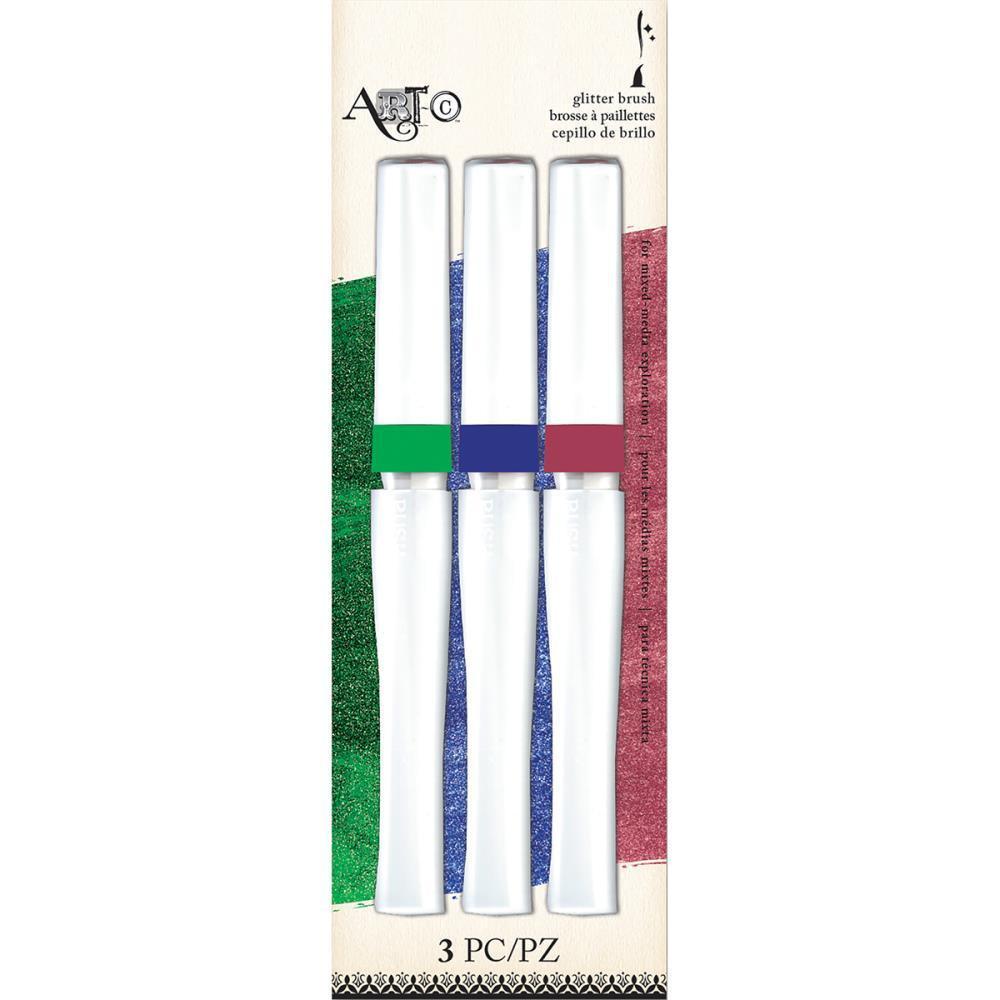 Art-C Pre-Filled Glitter Waterbrushes 3 pack Green, Indigo & Brick Red