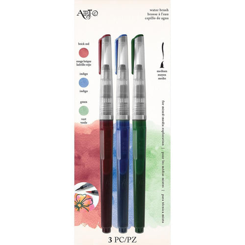 Art-C Pre-Filled Waterbrushes 3 pack Brick Red, Indigo & Green