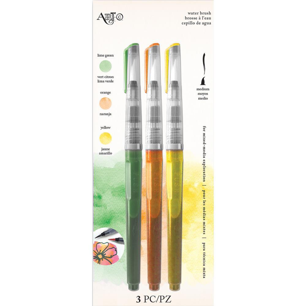 Art-C Pre-Filled Waterbrushes 3 pack Lime Green, Orange & Yellow