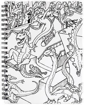 American Crafts -Hall Pass Adult Coloring Spiral Bound Sketchbook 8.5 inch X11 inch Dinosaur