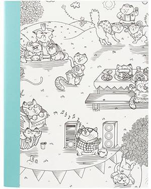 American Crafts - Hall Pass Adult Coloring Composition Notebook 7.5 inch X9.75 inch Kitty Karaoke