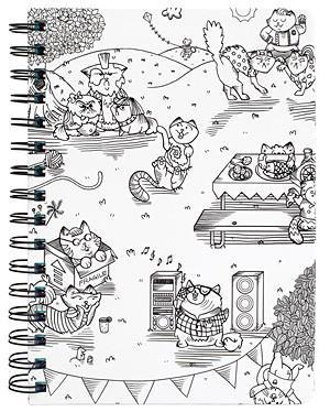 American Crafts -Hall Pass Adult Coloring Spiral Bound Notebook 6 inch X8.25 inch Kitty Karaoke