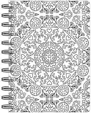 American Crafts -Hall Pass Adult Coloring Spiral Bound Notebook 6 inch X8.25 inch Kaleidoscope