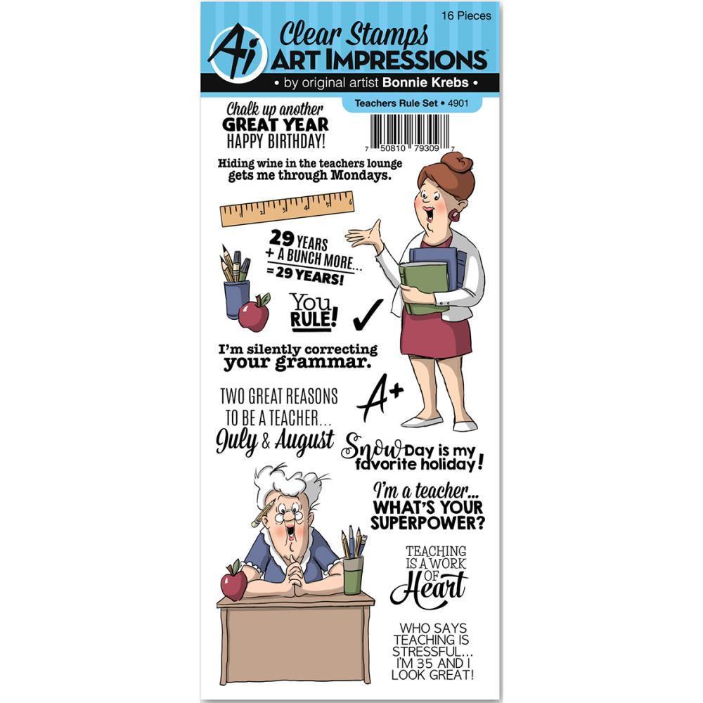Art Impressions Work & Play Cling Rubber Stamp - Teachers Rule