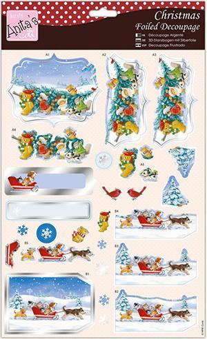 Anita's A4 Foiled Decoupage Sheet Festive Furry Friends