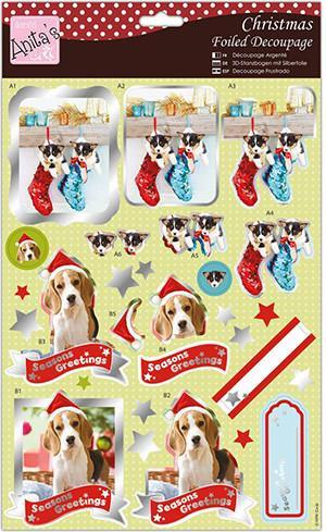 Anita's A4 Foiled Decoupage Sheet Stocking Full Of Puppies