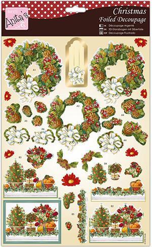 Anita's A4 Foiled Decoupage Sheet Festive Flowers & Wreath