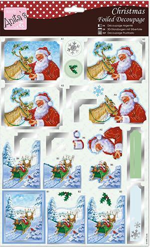 Anita's A4 Foiled Decoupage Sheet Santa & Rudolph