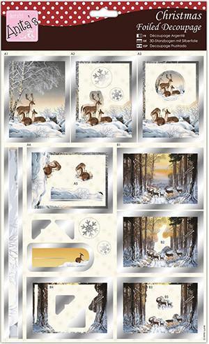 Anita's A4 Foiled Decoupage Sheet Deer At Dusk
