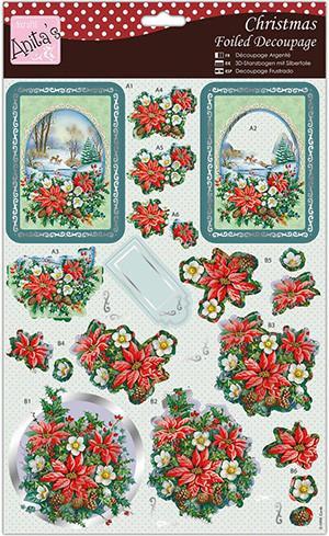 Anita's A4 Foiled Decoupage Sheet - Festive Poinsettia