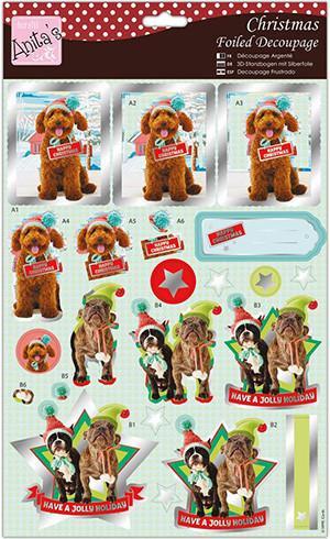 Anita's A4 Foiled Decoupage Sheet - Christmas Hounds