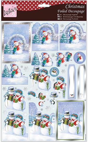 Anita's A4 Foiled Decoupage Sheet - Snowman Frolics