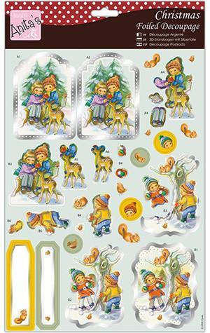 Anita's A4 Foiled Decoupage Sheet - Fun In The Snow