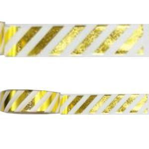 Amazing Value Foil Washi Tape - White with Metallic Gold Stripe Design