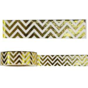 Amazing Value Foil Washi Tape - White with Metallic Gold ZigZag Design