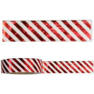 Amazing Value Foil Washi Tape - Metallic Red with White Stripe Design