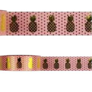 Amazing Value Foil Washi Tape - Pink Dots with Gold Foil Pineapples Design