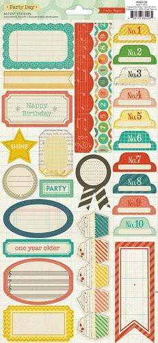 American Crafts - Crate Paper - Party Day Collection - Cardstock Stickers - Labels and Borders
