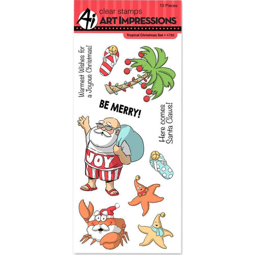 Art Impressions Christmas Cling Rubber Stamp Set 8 inch X4 inch Tropical Christmas