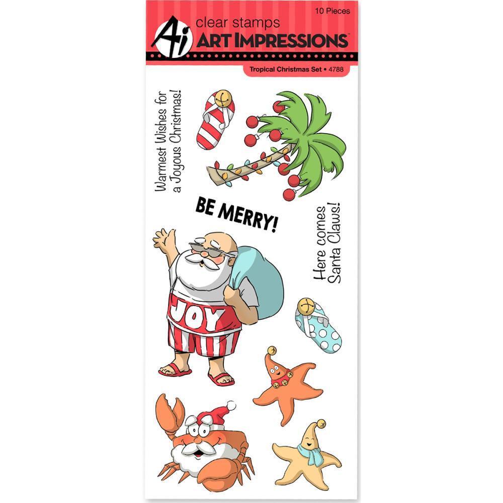Art Impressions Christmas Cling Rubber Stamp Set 8 inch X4 inch Tropical Christmas
