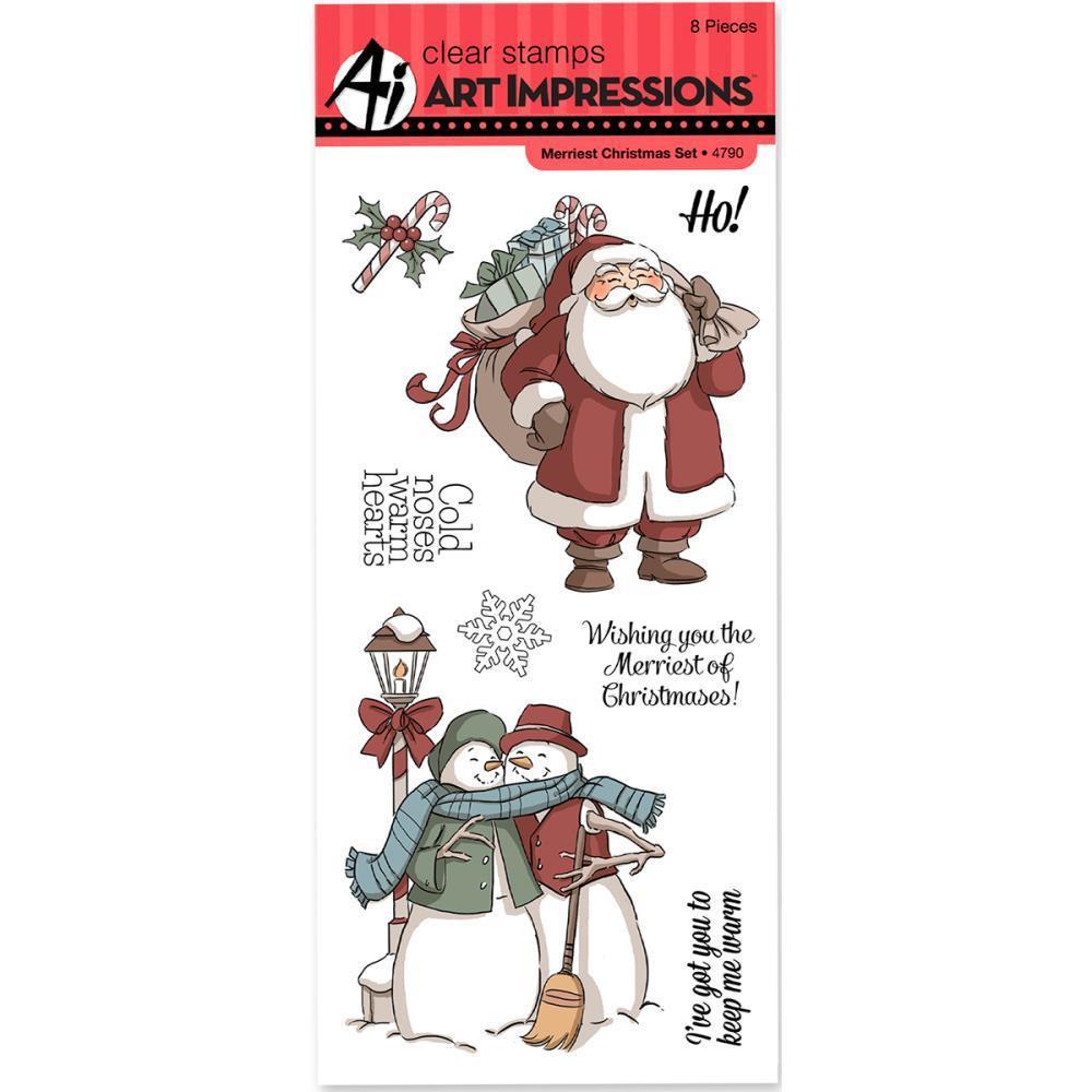 Art Impressions Christmas Cling Rubber Stamp Set 8 inch X4 inch Merriest Christmas