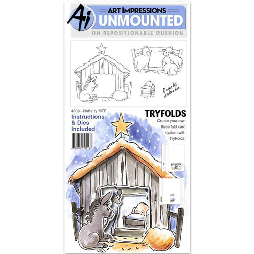 Art Impressions Mini Tryfolds Cling Rubber Stamps 10 inch X4.5 inch Nativity