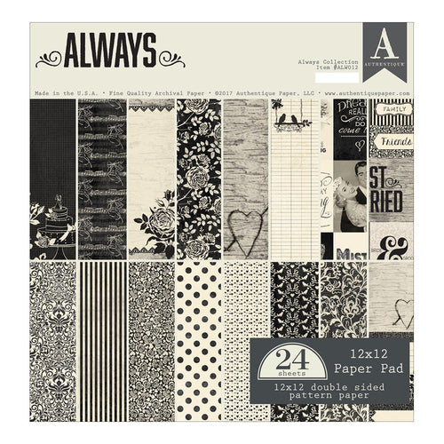 Authentique Double-Sided Cardstock Pad 12 X 12 inch 24 pages - Always, 8 Designs/4 Each