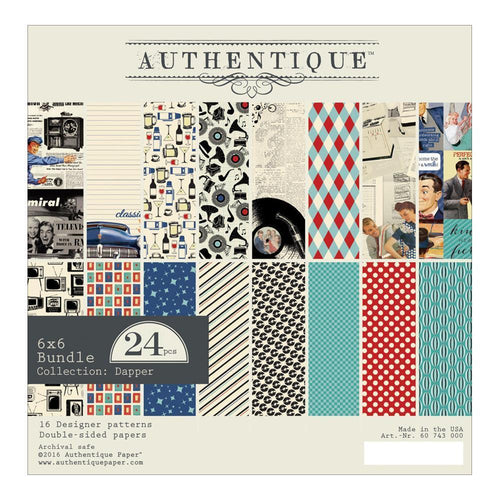 Authentique Double-Sided Cardstock Pad 6 inch X6 inch 24 pack Dapper, 8 Designs/3 Each