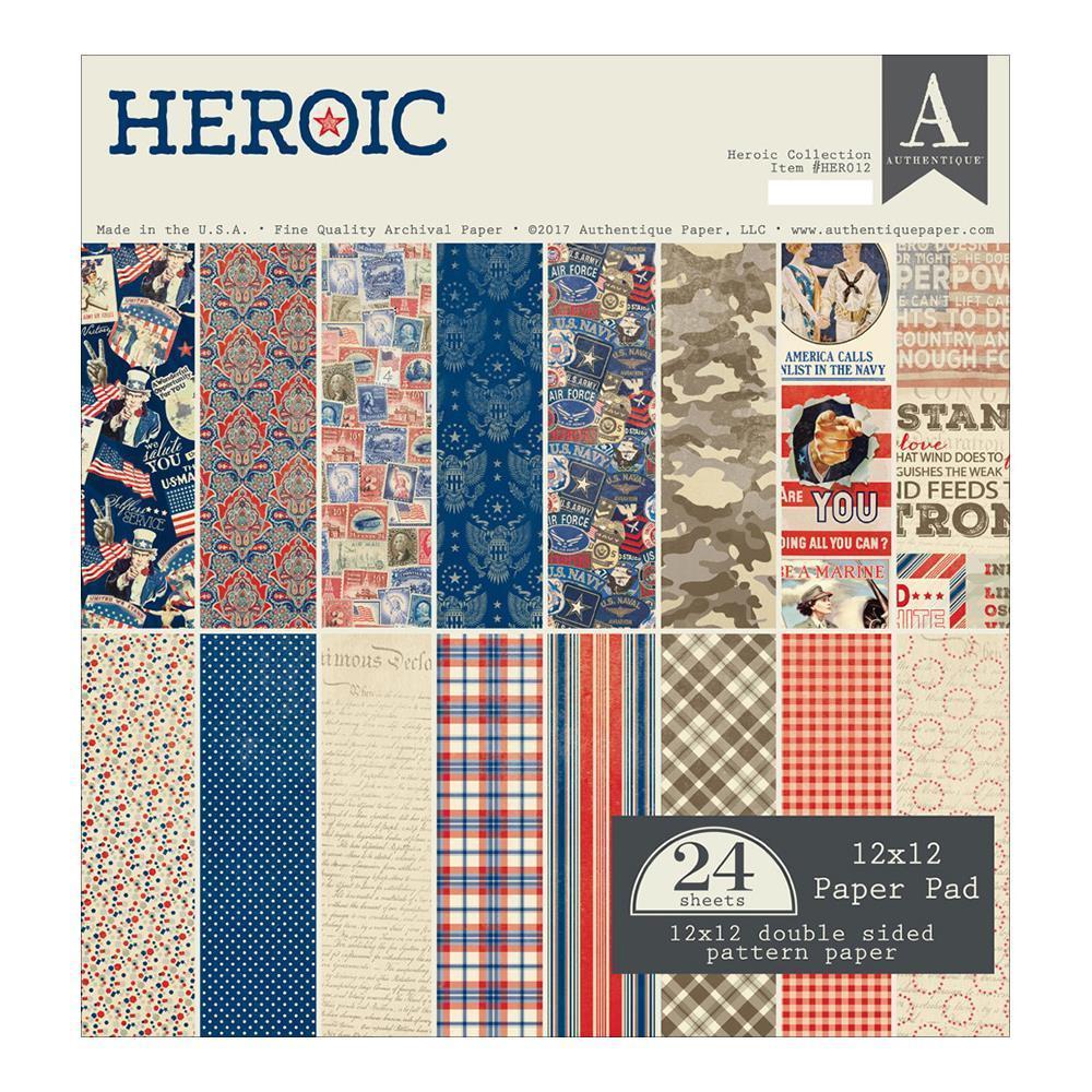 Authentique Double-Sided Cardstock Pad 12 X 12 inch 24 pagtes - Heroic, 8 Designs/4 Each