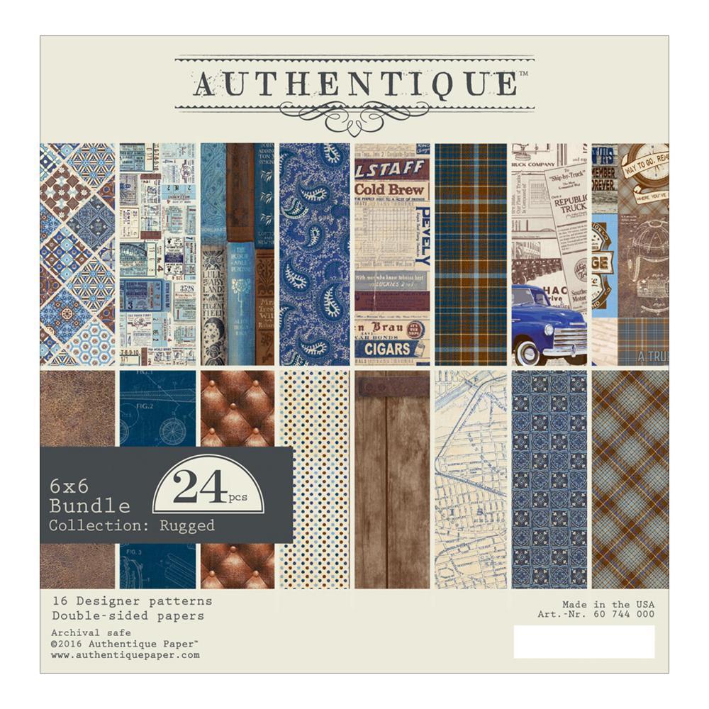 Authentique Double-Sided Cardstock Pad 6X6 24 pack Rugged, 8 Designs/3 Each